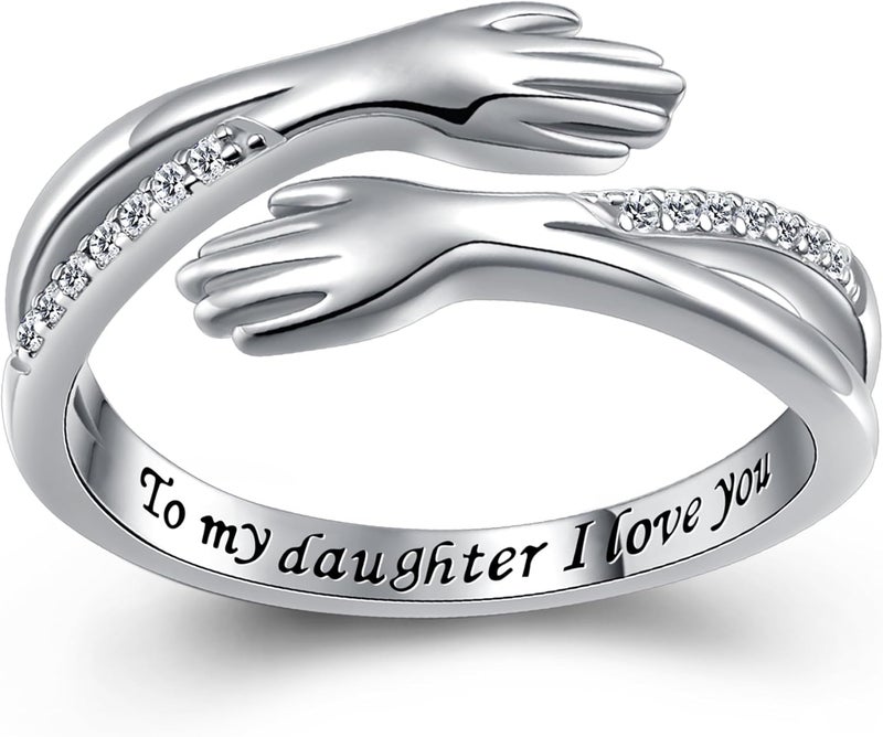 Yearace Hug Ring, S925 Sterling Silver Hug Rings for Women Girl, Hugging Hand Open Promise Ring, Mothers Day Valentine's Day Birthday Gifts - Image 1